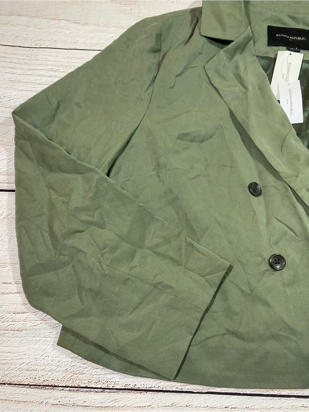Banana Republic NWT Olive Green Double-Breasted Cropped Blazer Flight Jacket 14 - Picture 5 of 16